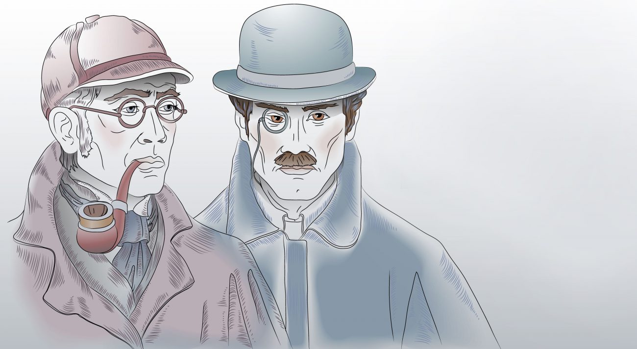 Шерлок Холмс и доктор Ватсон и Конан Дойль вектор